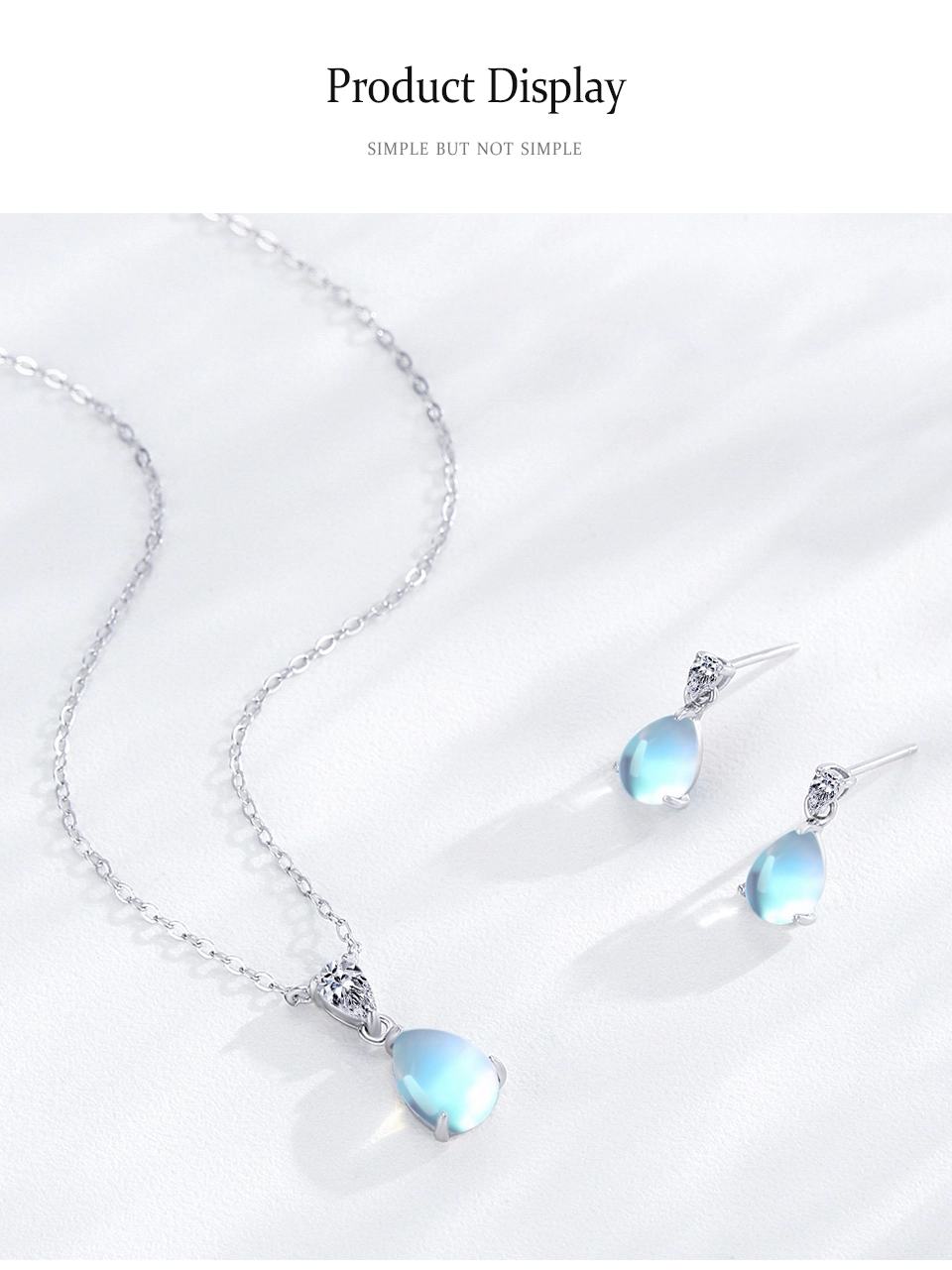 Water Drop Moonstone Pendant Necklaces Sterling Silver