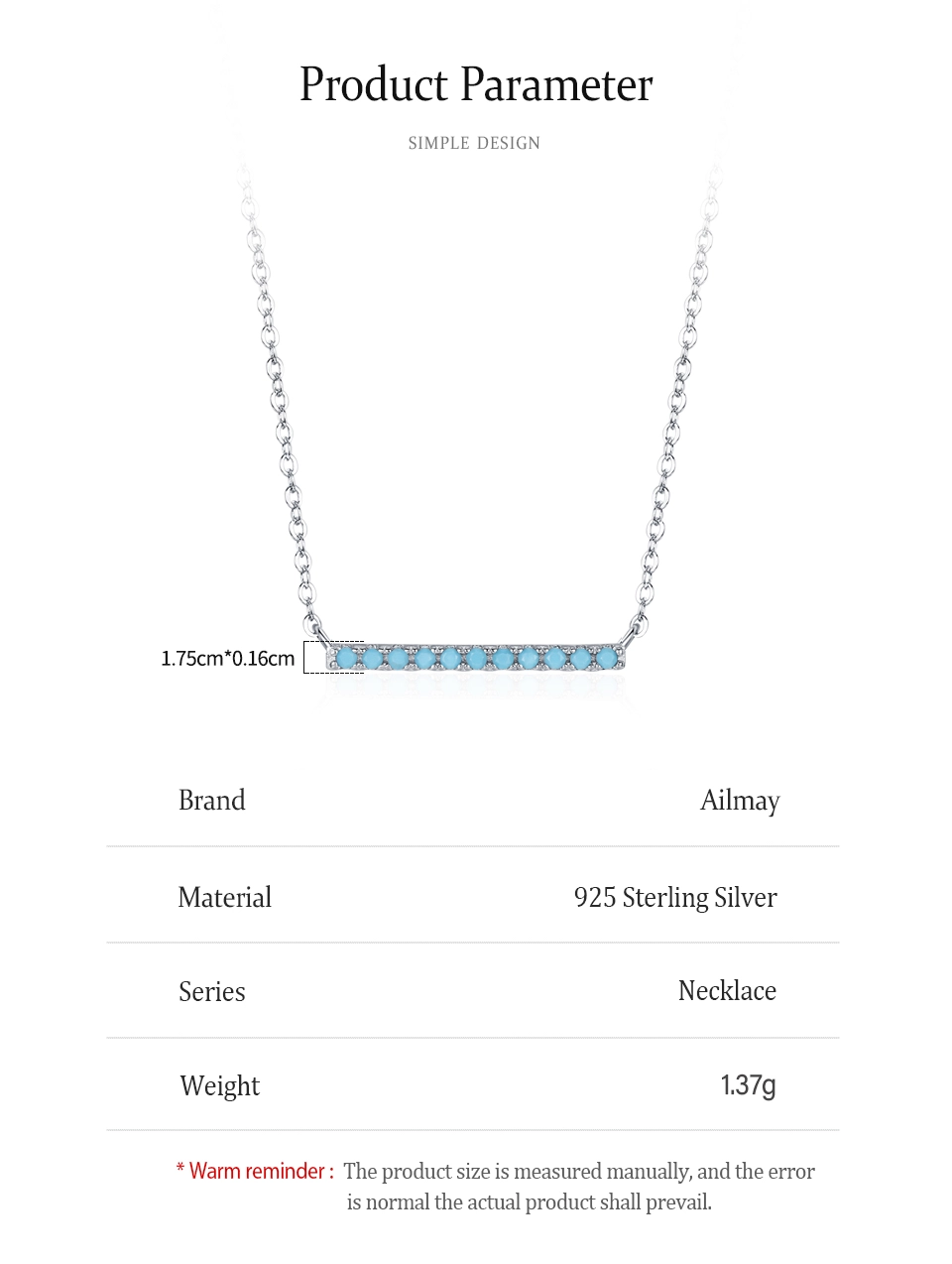 Turquoise Simple Line Pendant Necklace 925 Sterling Silver