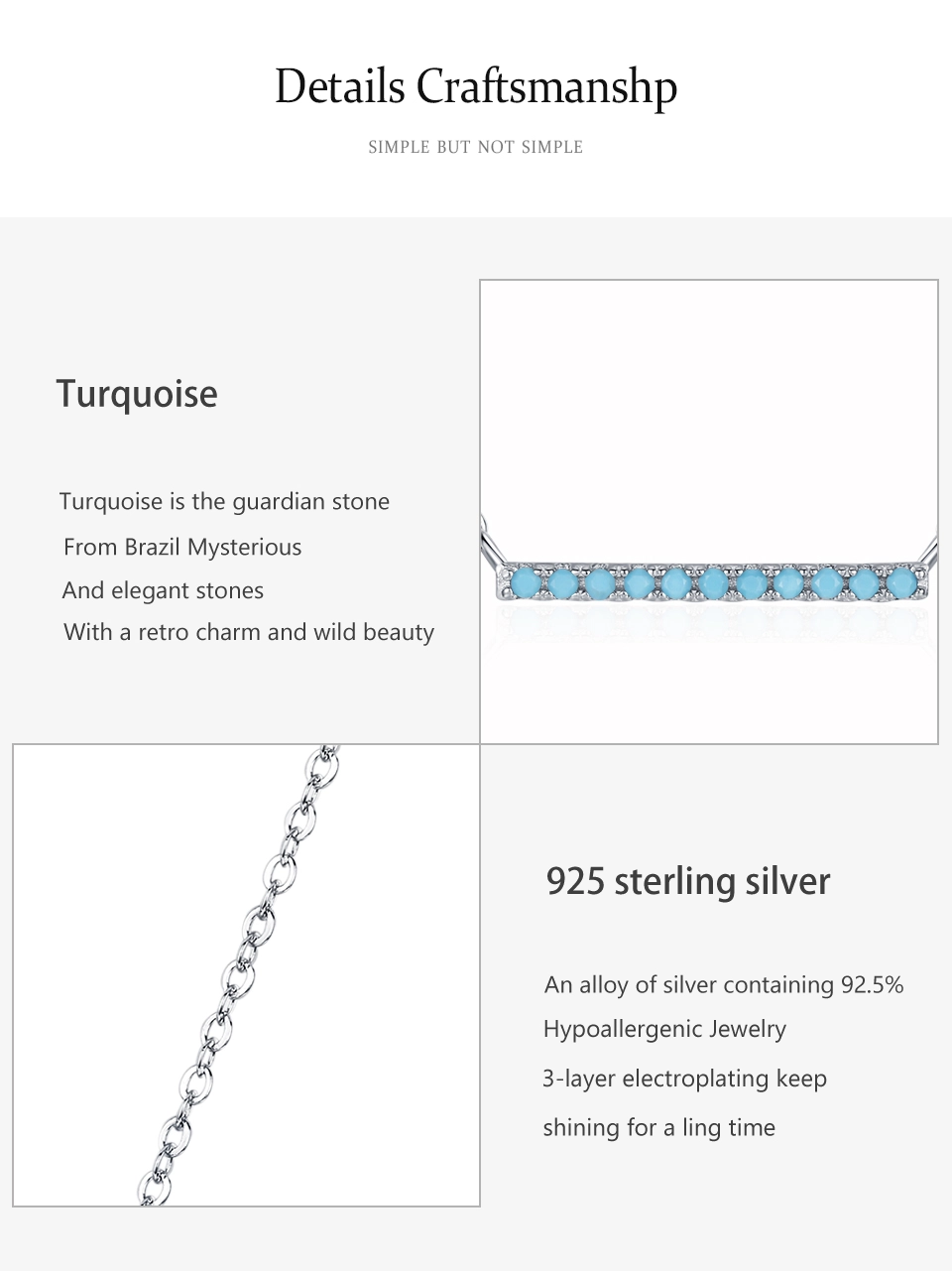 Turquoise Simple Line Pendant Necklace 925 Sterling Silver
