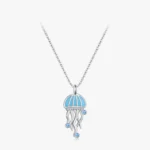 Blue CZ Jellyfish Enamel Pendant Necklace Sterling Silver