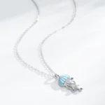 Blue CZ Jellyfish Enamel Pendant Necklace Sterling Silver