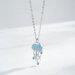 Blue CZ Jellyfish Enamel Pendant Necklace Sterling Silver