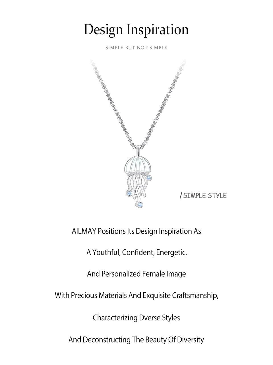 Blue CZ Jellyfish Enamel Pendant Necklace Sterling Silver