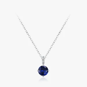 Blue Round Pendant Necklace Sterling Silver Classic