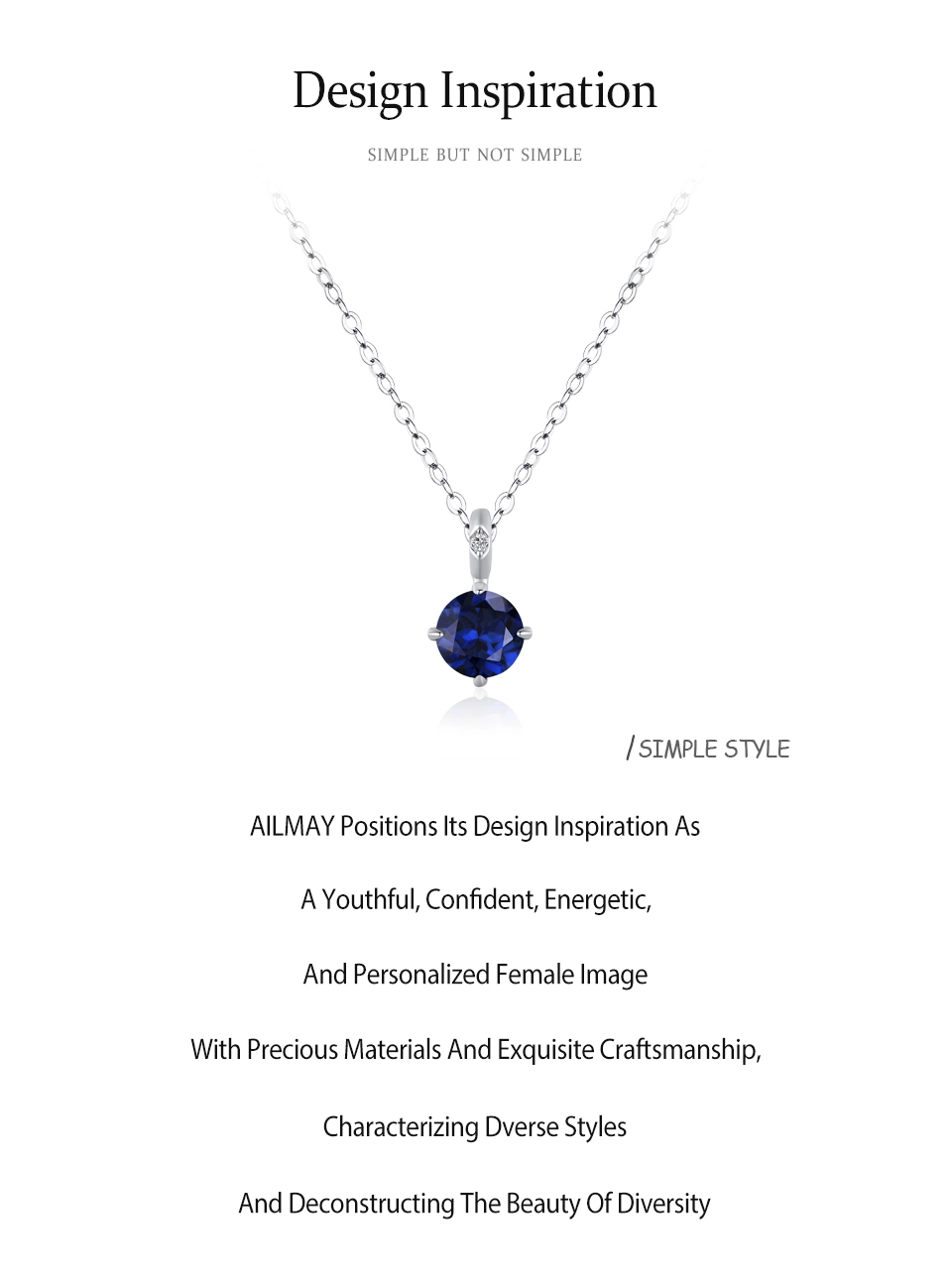 Blue Round Pendant Necklace Sterling Silver Classic