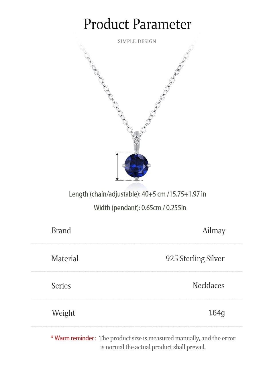 Blue Round Pendant Necklace Sterling Silver Classic