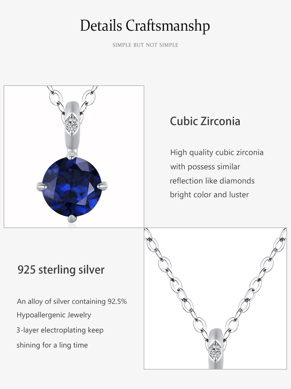 Blue Round Pendant Necklace Sterling Silver Classic