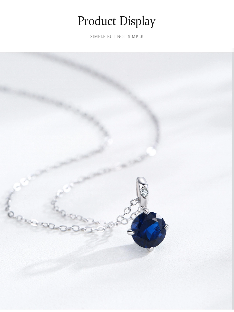 Blue Round Pendant Necklace Sterling Silver Classic