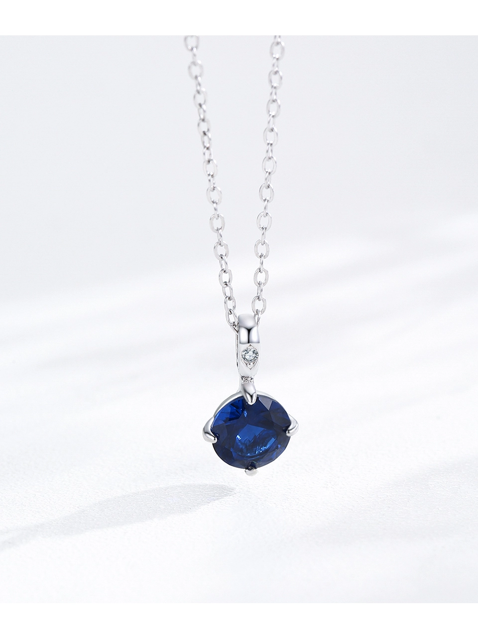 Blue Round Pendant Necklace Sterling Silver Classic