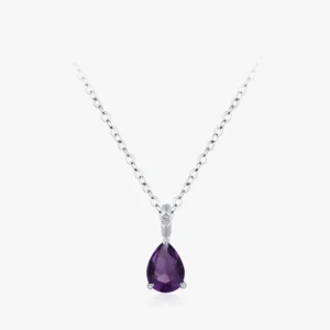 Purple Zircon Waterdrop Pendant Necklaces Sterling Silver