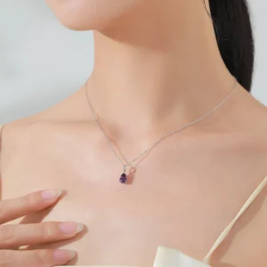 Purple Zircon Waterdrop Pendant Necklaces Sterling Silver