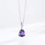 Purple Zircon Waterdrop Pendant Necklaces Sterling Silver