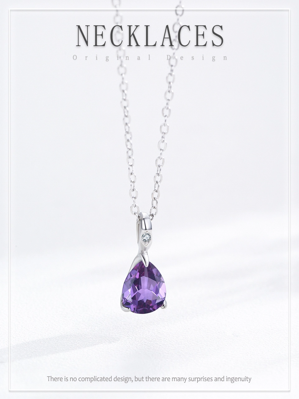Purple Zircon Waterdrop Pendant Necklaces Sterling Silver