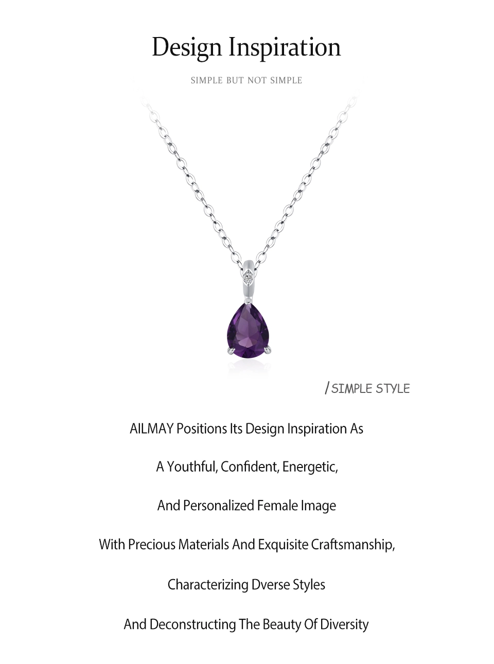 Purple Zircon Waterdrop Pendant Necklaces Sterling Silver