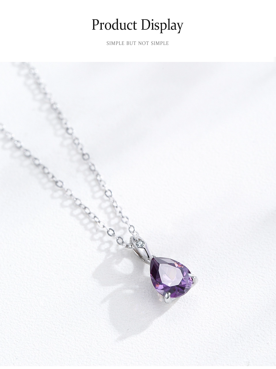 Purple Zircon Waterdrop Pendant Necklaces Sterling Silver