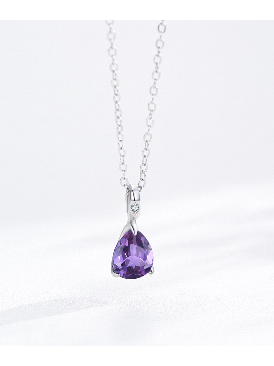 Purple Zircon Waterdrop Pendant Necklaces Sterling Silver