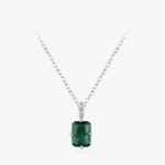 Rectangular Green Zircon Pendant Necklace 925 Sterling Silver