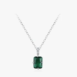 Rectangular Green Zircon Pendant Necklace 925 Sterling Silver