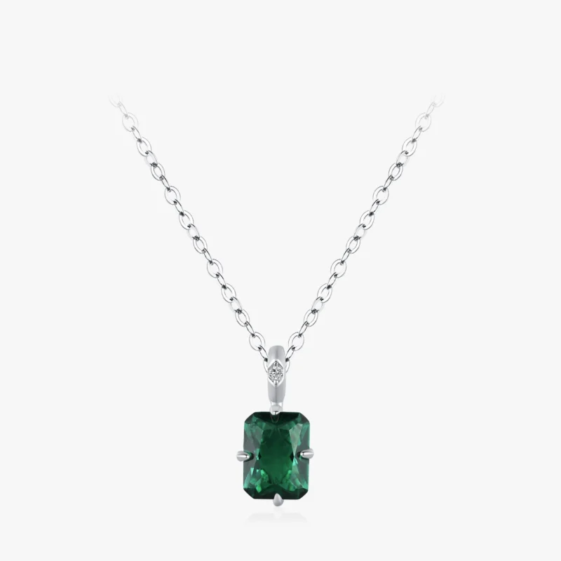 Rectangular Green Zircon Pendant Necklace 925 Sterling Silver