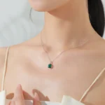 Rectangular Green Zircon Pendant Necklace 925 Sterling Silver