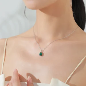 Rectangular Green Zircon Pendant Necklace 925 Sterling Silver
