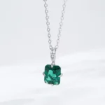 Rectangular Green Zircon Pendant Necklace 925 Sterling Silver