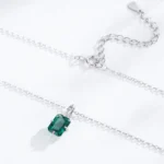 Rectangular Green Zircon Pendant Necklace 925 Sterling Silver