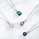 Rectangular Green Zircon Pendant Necklace 925 Sterling Silver
