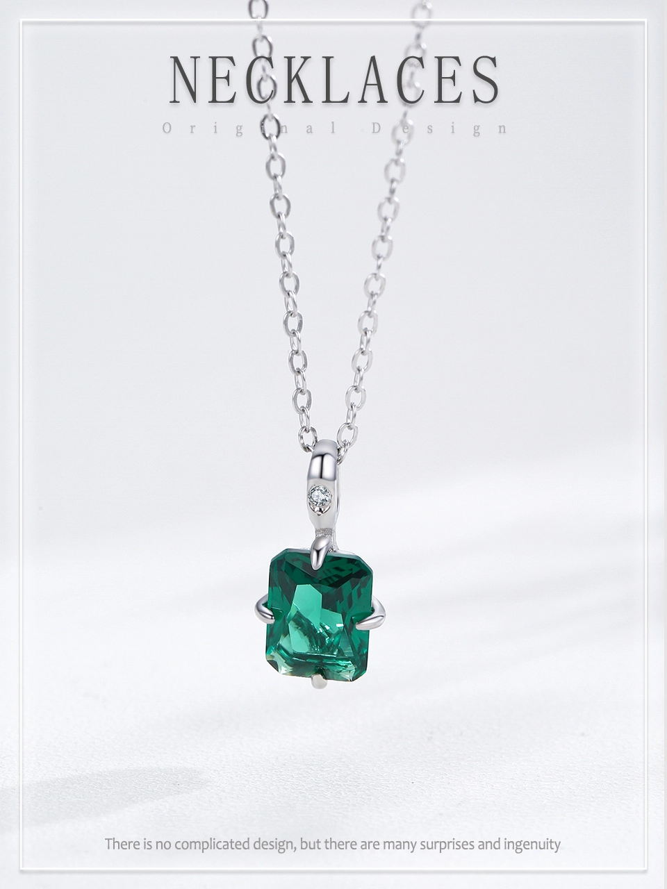 Rectangular Green Zircon Pendant Necklace 925 Sterling Silver