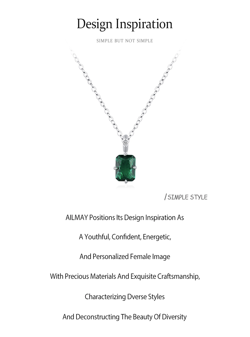 Rectangular Green Zircon Pendant Necklace 925 Sterling Silver