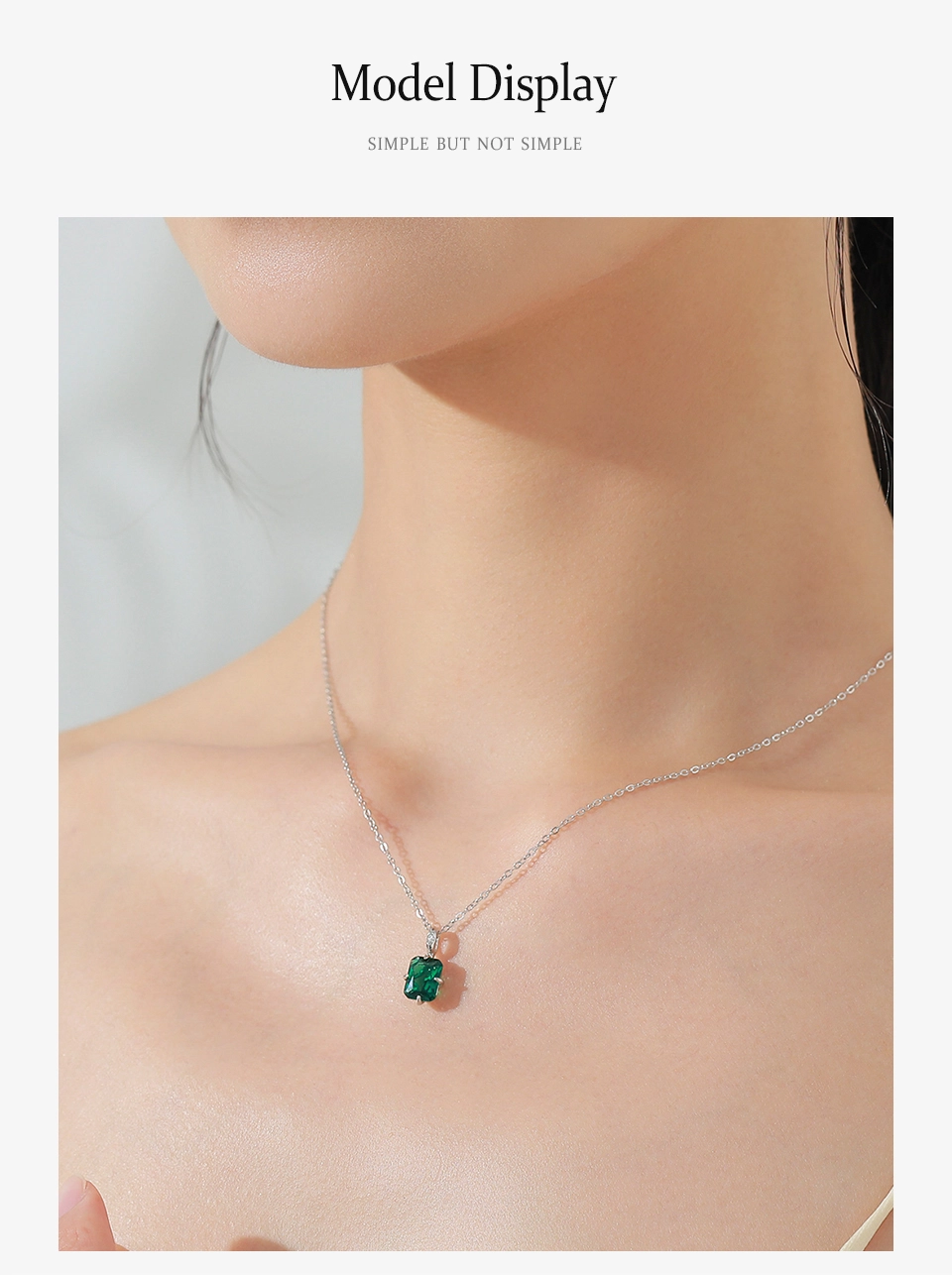 Rectangular Green Zircon Pendant Necklace 925 Sterling Silver