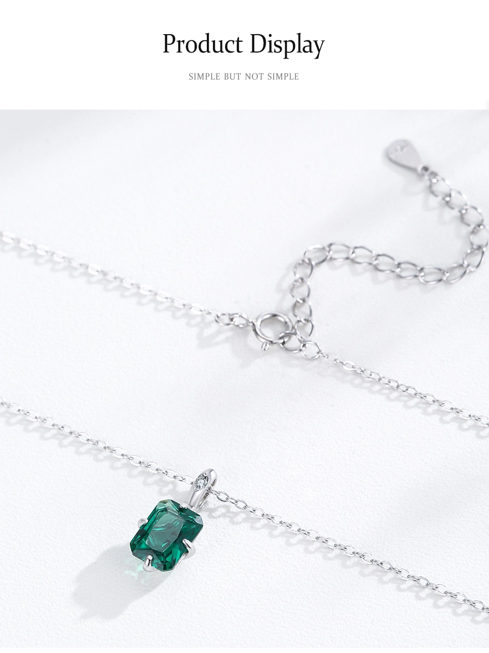 Rectangular Green Zircon Pendant Necklace 925 Sterling Silver