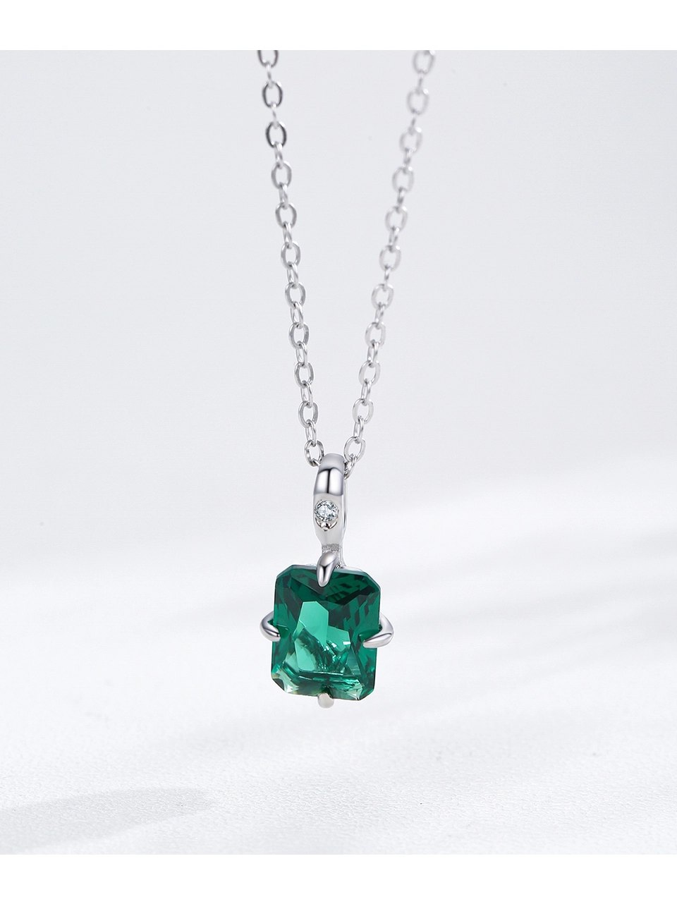 Rectangular Green Zircon Pendant Necklace 925 Sterling Silver