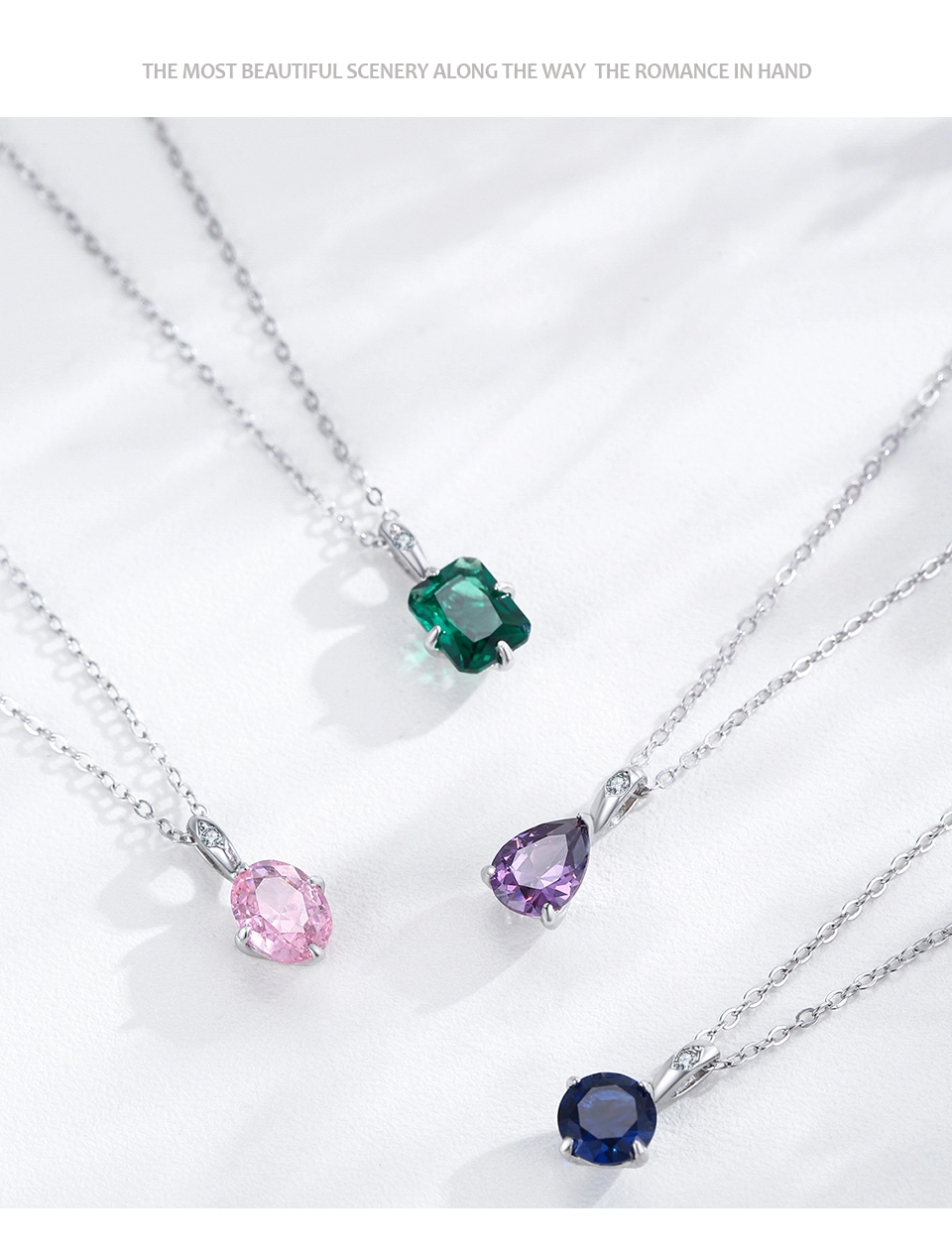 Rectangular Green Zircon Pendant Necklace 925 Sterling Silver