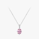 Romantic Pink Oval Zircon Pendant Necklace Sterling Silver