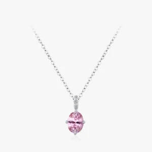 Romantic Pink Oval Zircon Pendant Necklace Sterling Silver