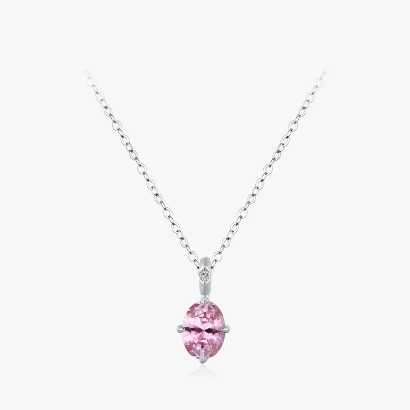 Romantic Pink Oval Zircon Pendant Necklace Sterling Silver