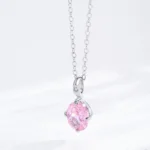 Romantic Pink Oval Zircon Pendant Necklace Sterling Silver