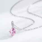 Romantic Pink Oval Zircon Pendant Necklace Sterling Silver