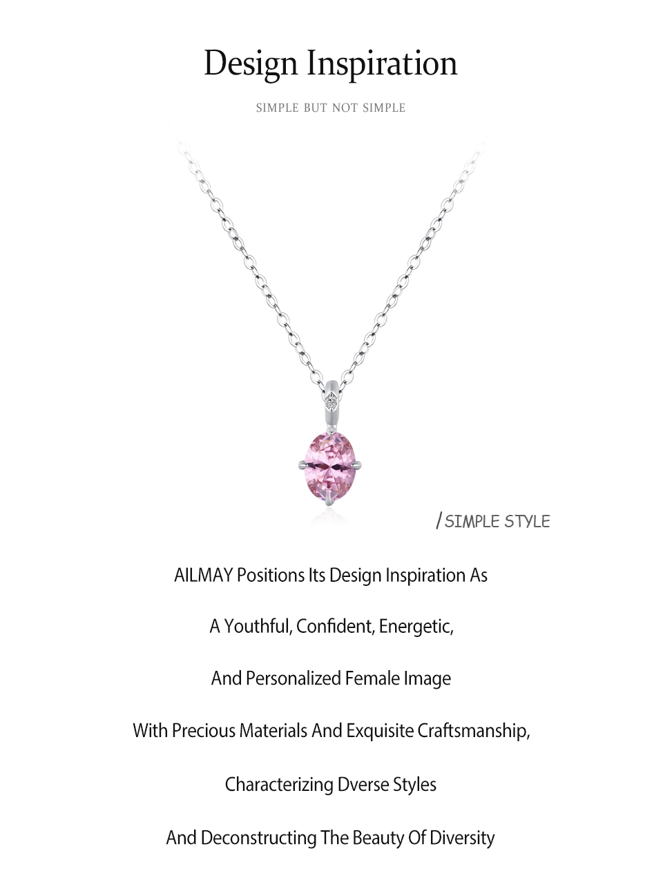 Romantic Pink Oval Zircon Pendant Necklace Sterling Silver