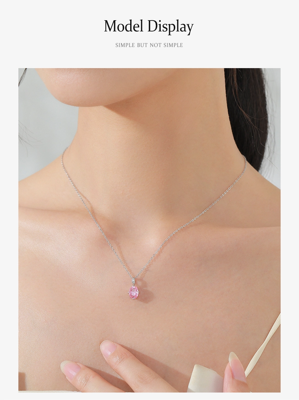 Romantic Pink Oval Zircon Pendant Necklace Sterling Silver