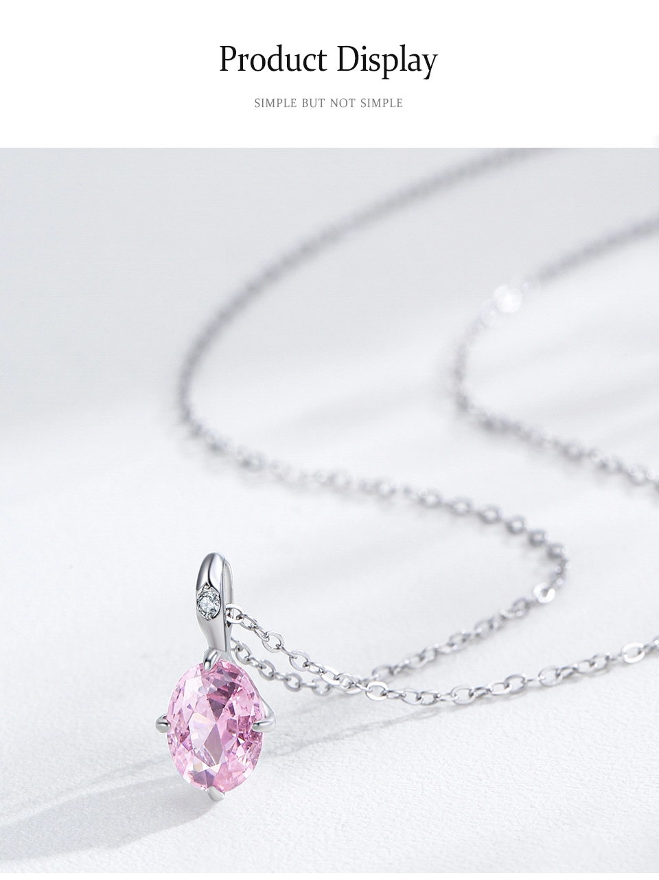 Romantic Pink Oval Zircon Pendant Necklace Sterling Silver