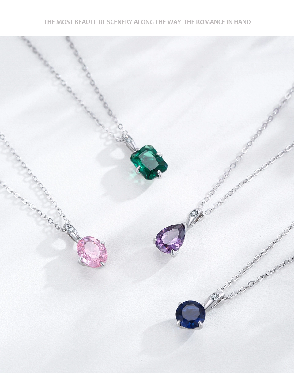Romantic Pink Oval Zircon Pendant Necklace Sterling Silver