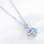 Sea Blue Zircon Flower Pendant Necklace Sterling Silver