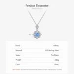 Sea Blue Zircon Flower Pendant Necklace Sterling Silver
