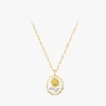 Romantic Roses Flower Enamel Pendant Necklace Gold Plated