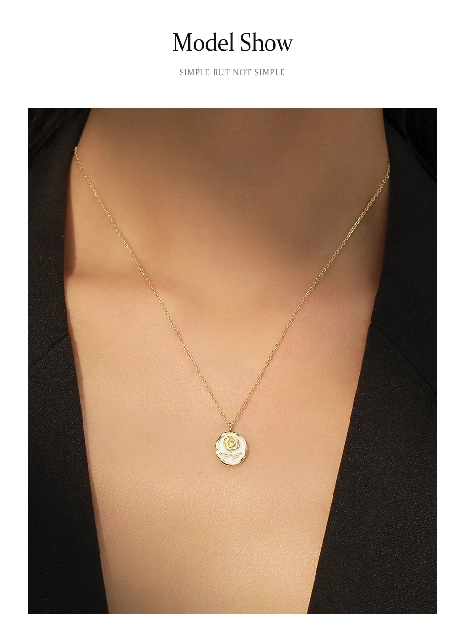 Romantic Roses Flower Enamel Pendant Necklace Gold Plated
