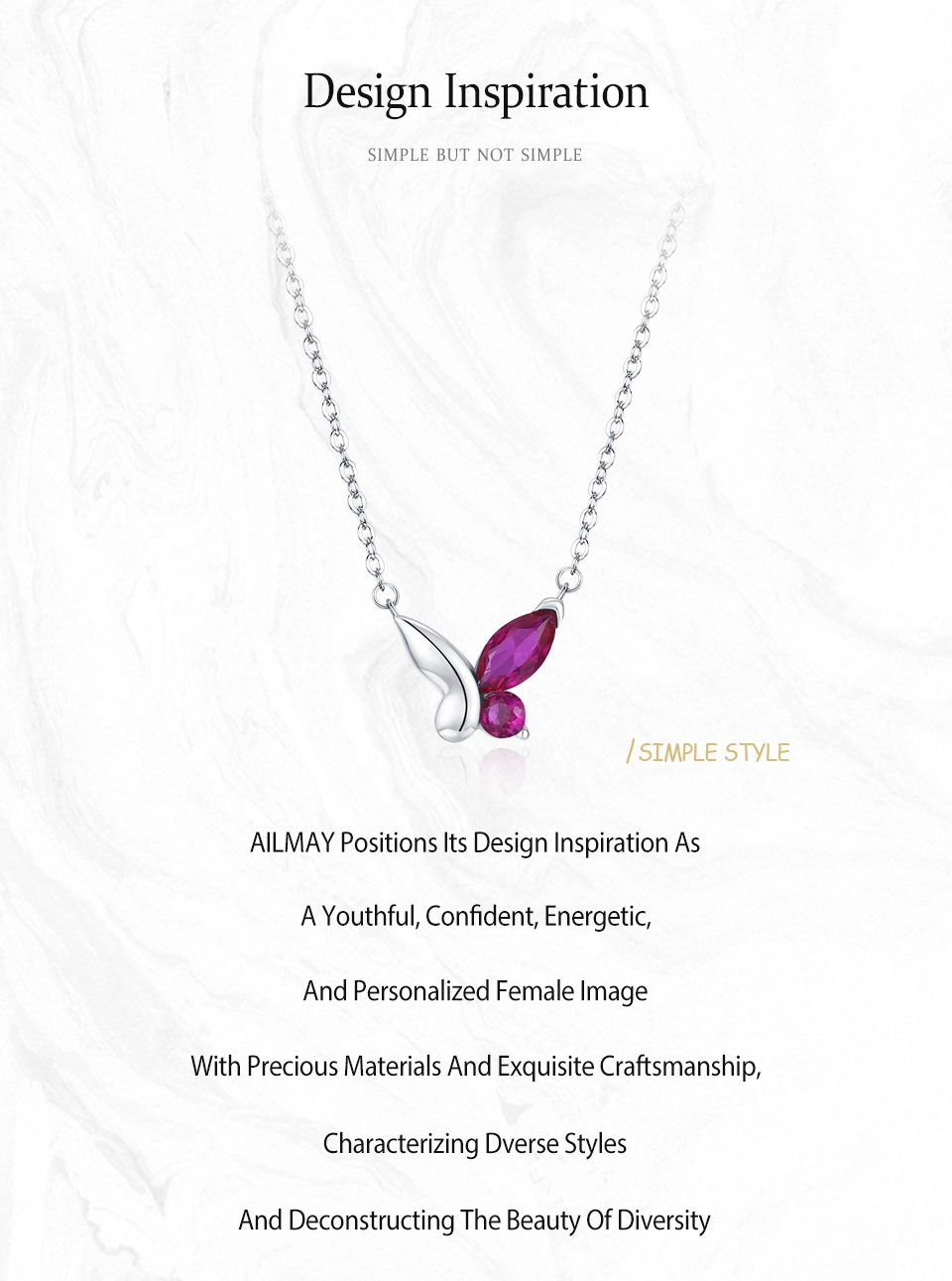Mini Butterfly Zircon Necklace Fashion Sterling Silver