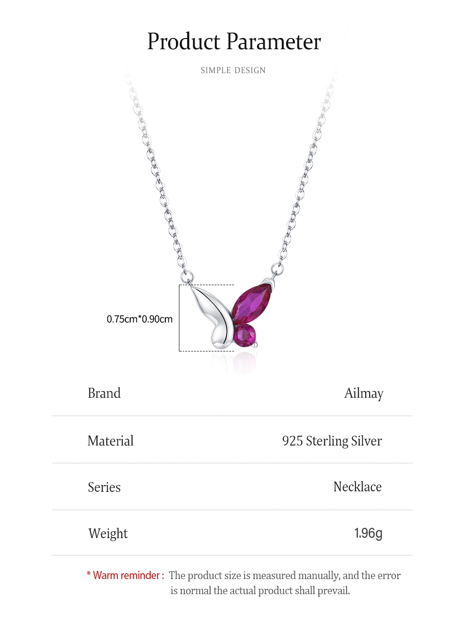 Mini Butterfly Zircon Necklace Fashion Sterling Silver