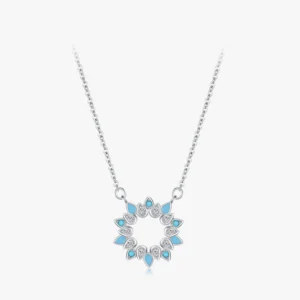 Sunflower Enamel Pendant Necklace Sterling Silver
